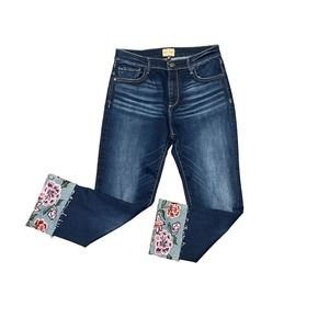 Driftwood Colette Classic Fit Jeans Floral Embroidered Boho Size 30‎ Dark Wash